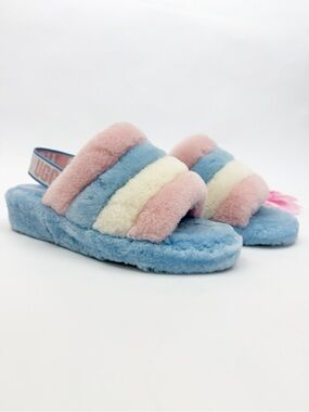 UGG Fluff Yeah Slide Stripes Pride Pink Blue White